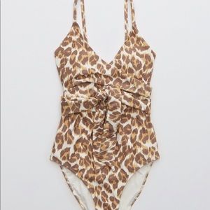Aerie leopard print one-piece wrap swimsuit